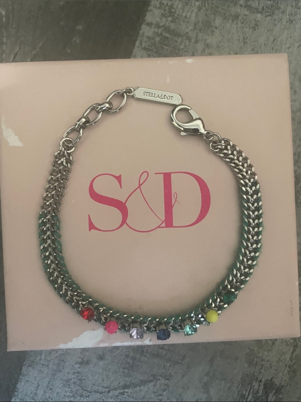 Stella & Dot Rainbow Friendship Bracelet Bracelet with Multicolor Gems
